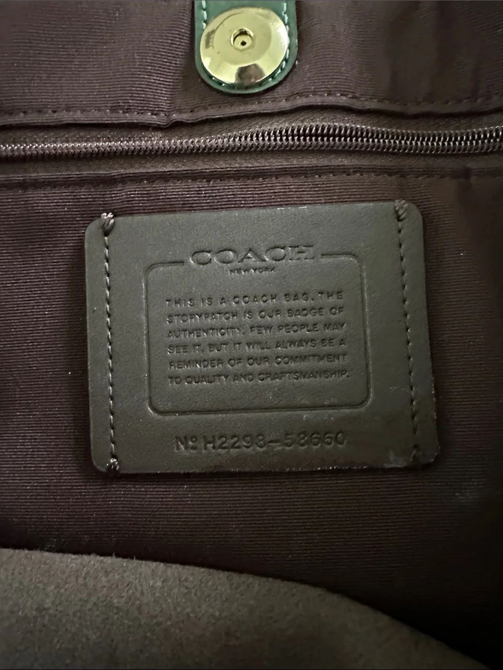 Coach Green Leather Tote with Dark Ribbon Handles